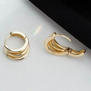 Minimalist Gold 3 Layered Huggie Hoop Earrings